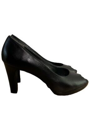 FITZWELL | Black Leather Peep Toe 4" Heels